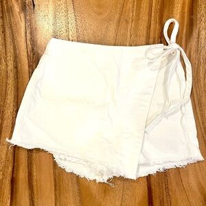 Free People White Wrap Tie Skort with Frayed Hem